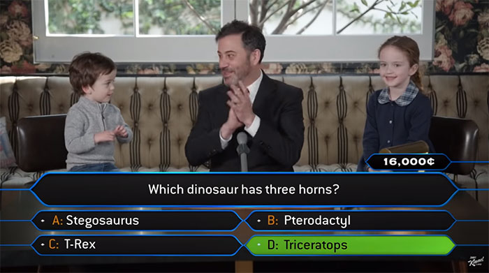 Jimmy Kimmel Hosts 'Who Wants To Be A Millionaire' For His Two Kids And Billy Adorably Loses His Patience