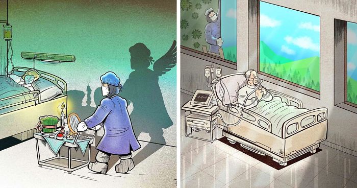 29 Illustrations By Iranian Artist Show The Harsh Reality Of Doctors During Coronavirus Outbreak