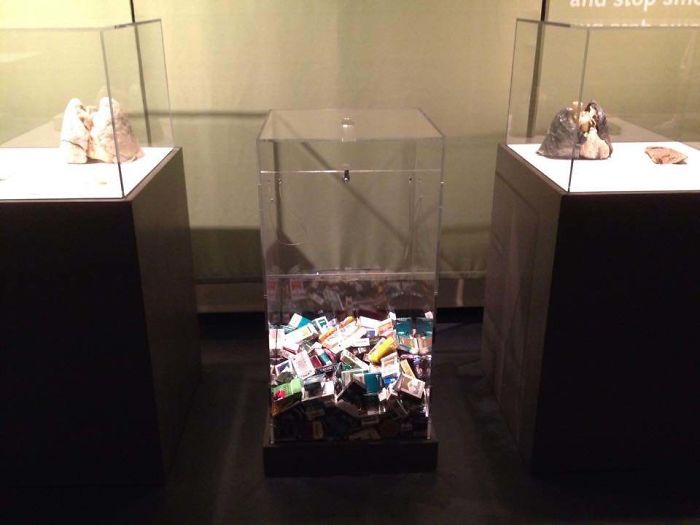 The "Bodies: The Exhibition" Exhibit Has A Container In The Lung Cancer Section For People To Drop Their Cigarette Packs In