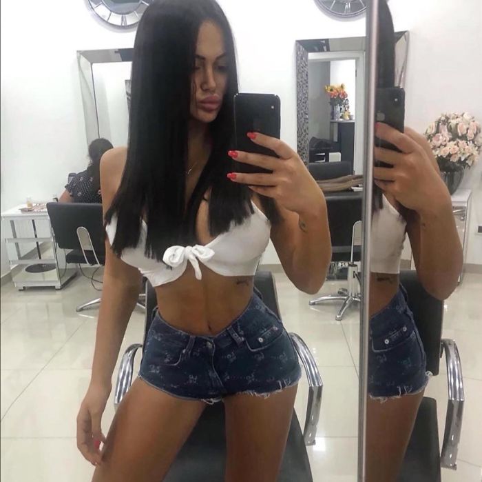 Compare Her Waist In The Side Mirror!