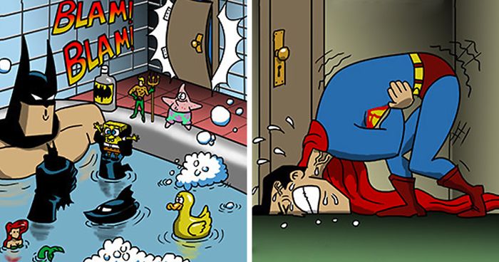 Artist Shows The Daily Life Of Superheroes And Other Famous Characters In His 40 New Comics