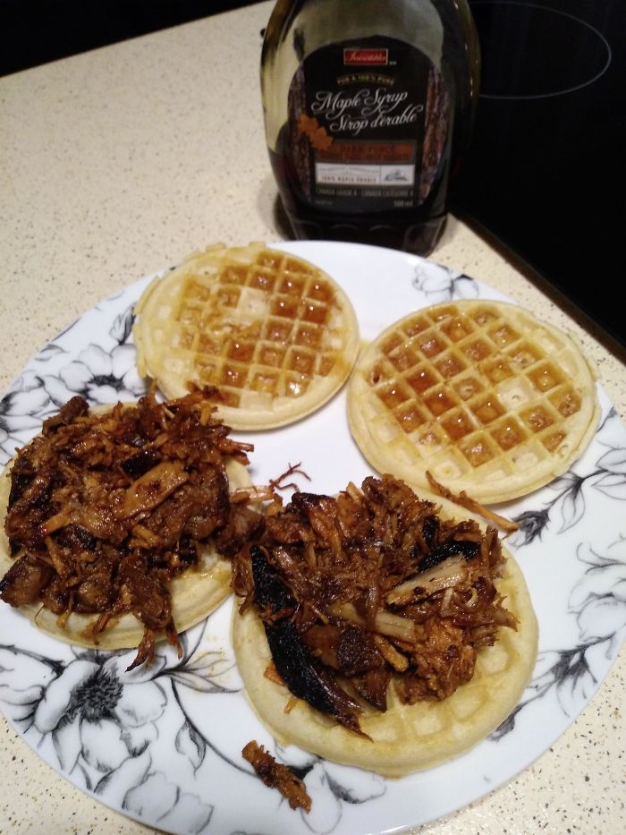 Had No Bread So Pulled Pork On Eggos