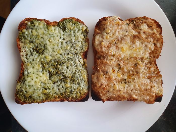 Tuna Cheese Toastie For The Main Course, Pesto Cheese Toastie For Dessert