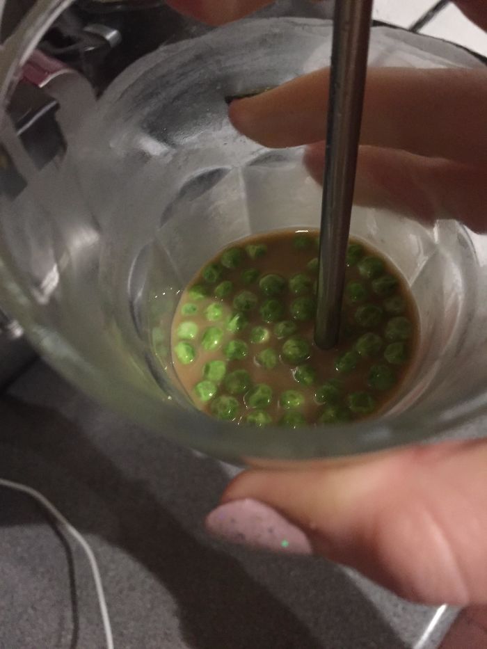 I Wanted An Iced Latte But Didn’t Have Ice So I Used Frozen Peas