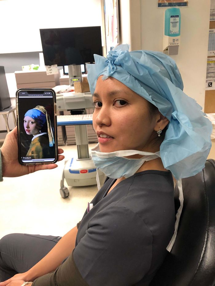 Girl With A Pearl Earring, Covid Style. Nurse Submission For The Getty Museum Challenge