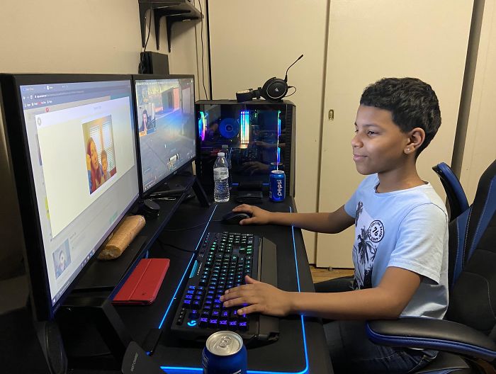 My Son Doing His Schoolwork In My Gaming PC. This Quarantine Need To Stop ASAP. He Seems To Enjoy Doing His Work At Home, I Don't