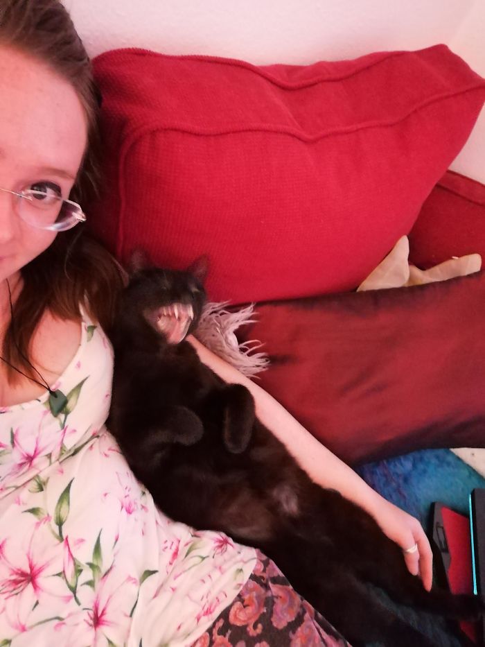 Tried To Take A Cute Picture Of Me And My Newly Adopted Cat, Turns Out He's Possessed
