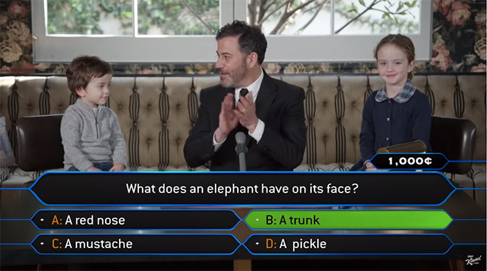 Jimmy Kimmel Hosts 'Who Wants To Be A Millionaire' For His Two Kids And Billy Adorably Loses His Patience