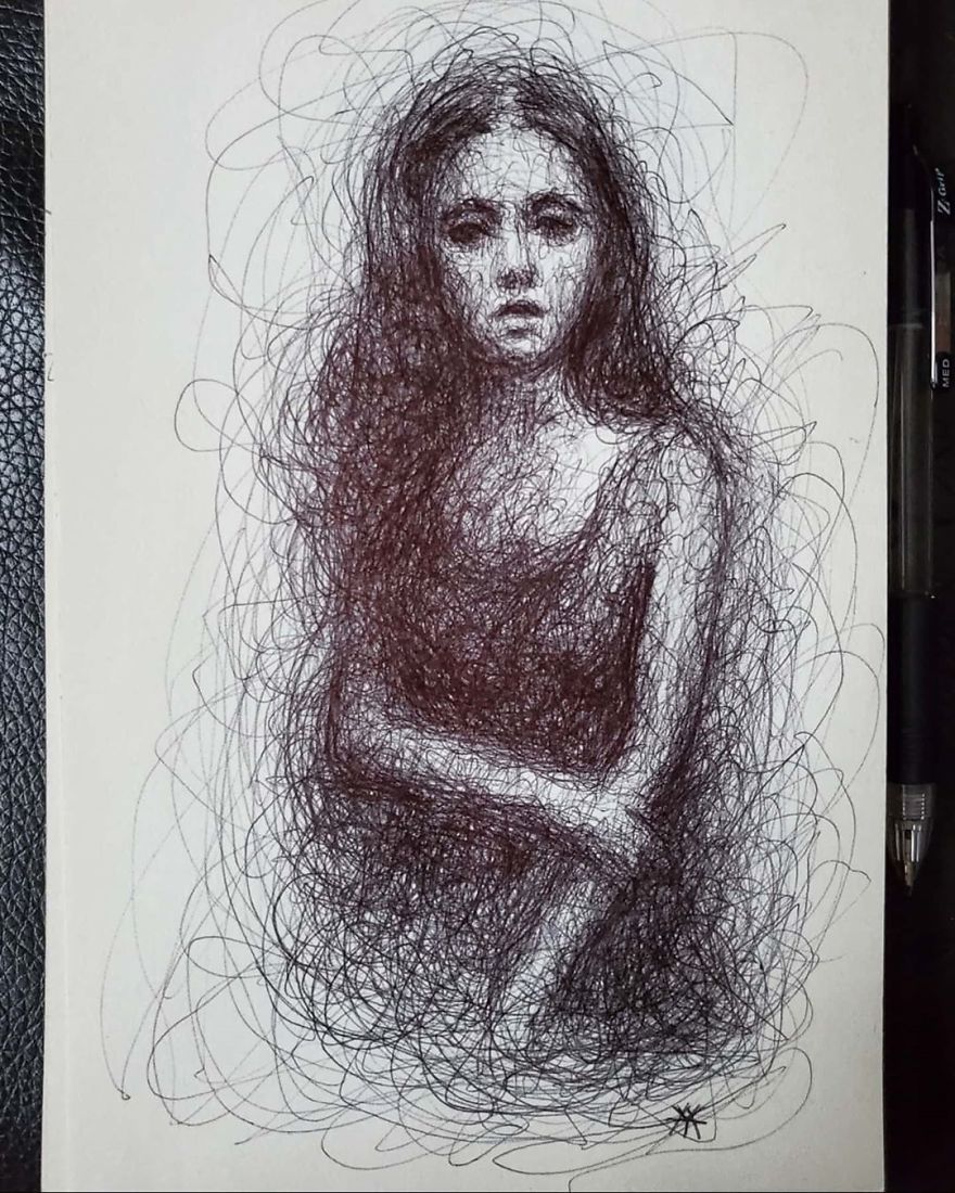 Self-Taught Artist Makes Amazing Female Portraits Based On Doodles