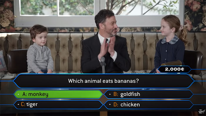 Jimmy Kimmel Hosts 'Who Wants To Be A Millionaire' For His Two Kids And Billy Adorably Loses His Patience