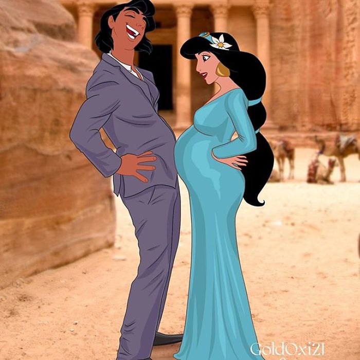 Artist Reimagines Disney Princesses As Pregnant Women And Gives Dad Bodies To The Princes