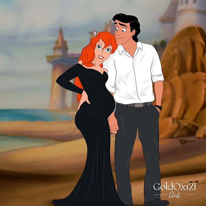 Artist Reimagines Disney Princesses As Pregnant Women And Gives Dad Bodies To The Princes Artist Reimagines Disney Princesses As Pregnant Women And Gives Dad Bodies To The Princes