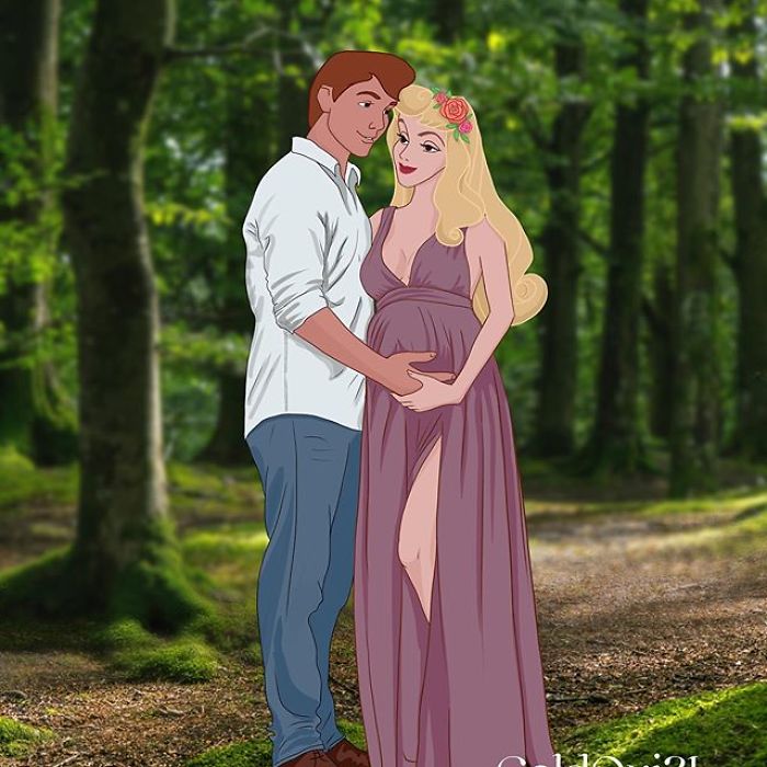 Artist Reimagines Disney Princesses As Pregnant Women And Gives Dad Bodies To The Princes