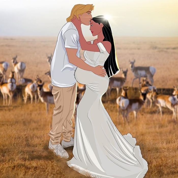 Artist Reimagines Disney Princesses As Pregnant Women And Gives Dad Bodies To The Princes