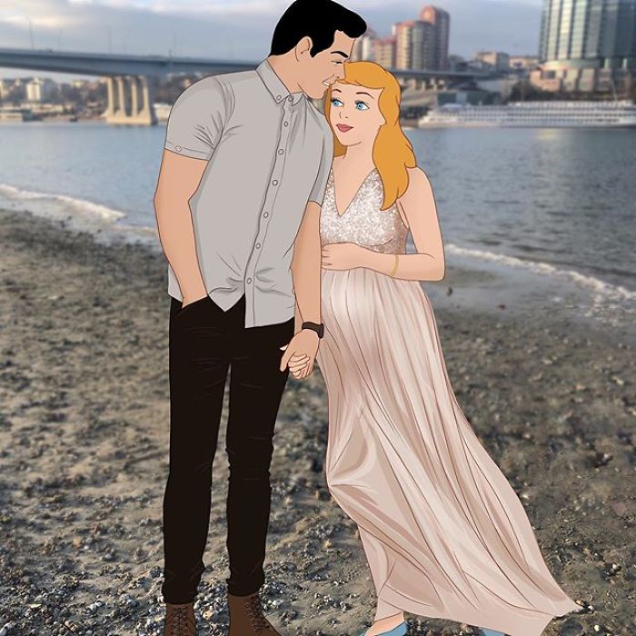 Artist Reimagines Disney Princesses As Pregnant Women And Gives Dad Bodies To The Princes