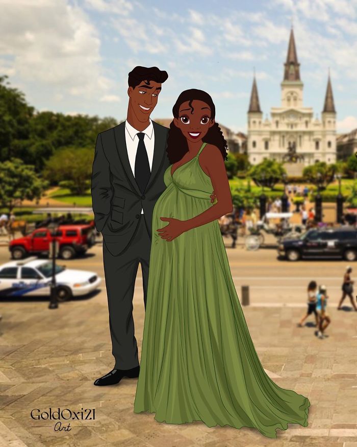 Artist Reimagines Disney Princesses As Pregnant Women And Gives Dad Bodies To The Princes Artist Reimagines Disney Princesses As Pregnant Women And Gives Dad Bodies To The Princes
