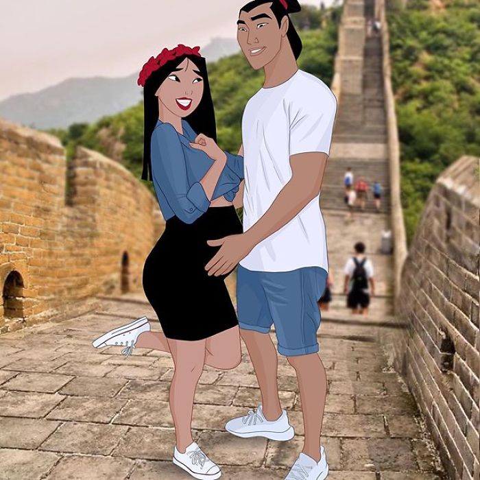 Artist Reimagines Disney Princesses As Pregnant Women And Gives Dad Bodies To The Princes