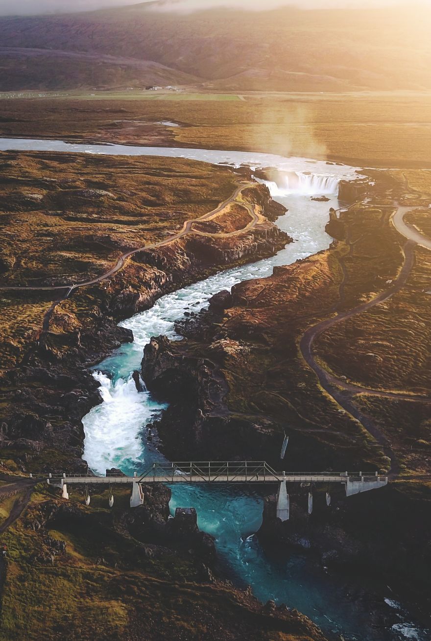 A Sunset Flight Over The Waterfall Of The Gods