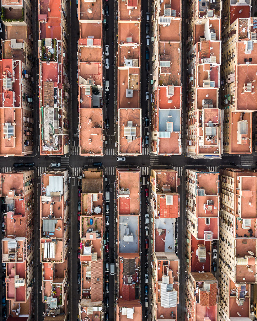 Drone Photography Captures Barcelona's Architectural Symmetry From Above