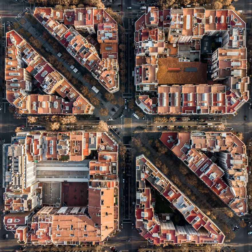 Drone Photography Captures Barcelona's Architectural Symmetry From Above