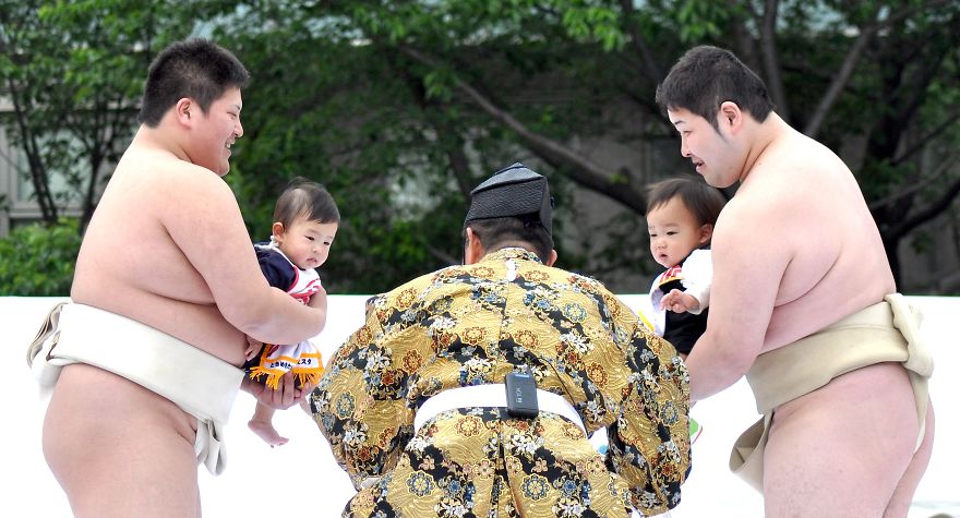 Sumo Wrestlers And Babies - Japanese Baby-Crying Sumo Festival Sumo Wrestlers And Babies - Japanese Baby-Crying Sumo Festival
