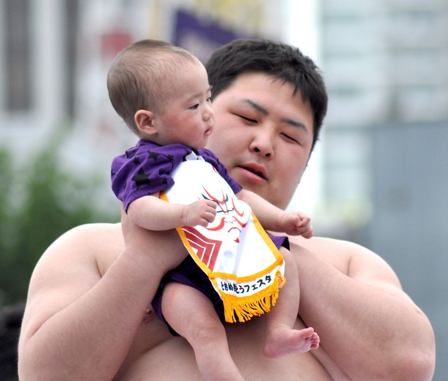 Sumo Wrestlers And Babies - Japanese Baby-Crying Sumo Festival