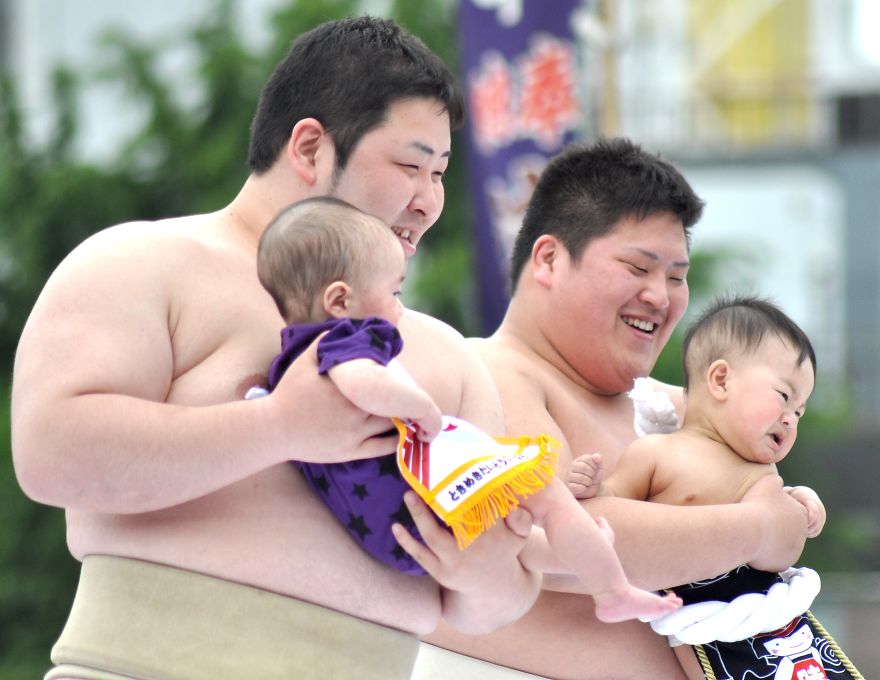 Sumo Wrestlers And Babies - Japanese Baby-Crying Sumo Festival Sumo Wrestlers And Babies - Japanese Baby-Crying Sumo Festival