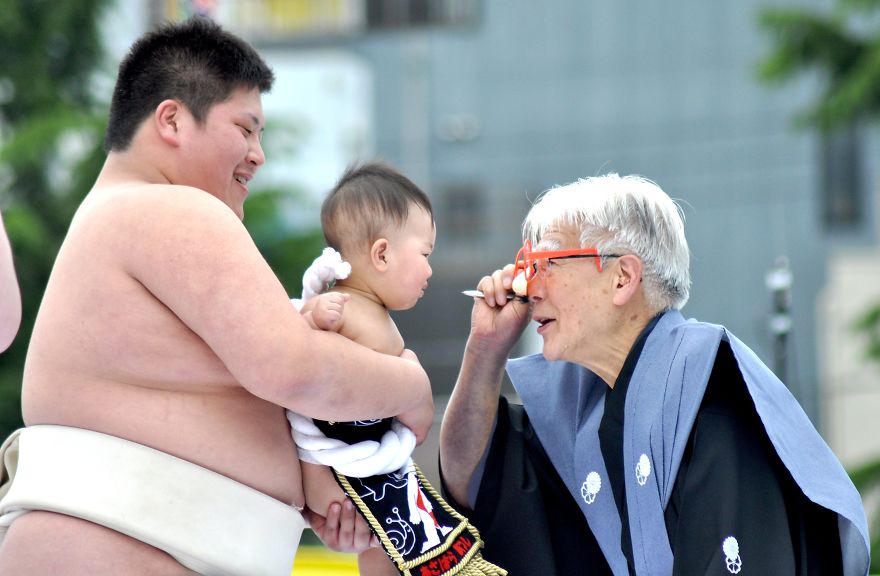 Sumo Wrestlers And Babies - Japanese Baby-Crying Sumo Festival