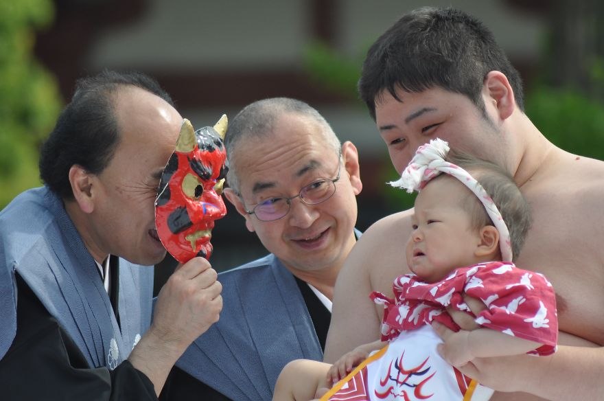 Sumo Wrestlers And Babies - Japanese Baby-Crying Sumo Festival