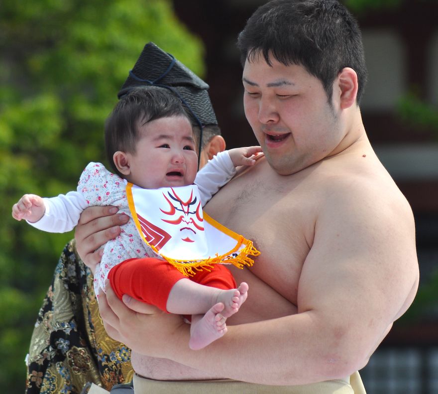Sumo Wrestlers And Babies - Japanese Baby-Crying Sumo Festival