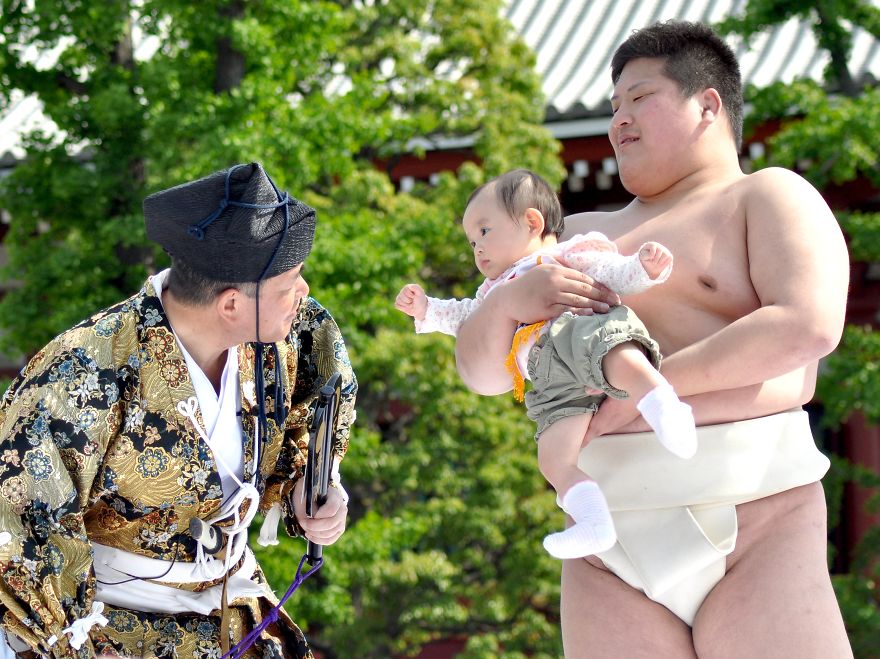 Sumo Wrestlers And Babies - Japanese Baby-Crying Sumo Festival