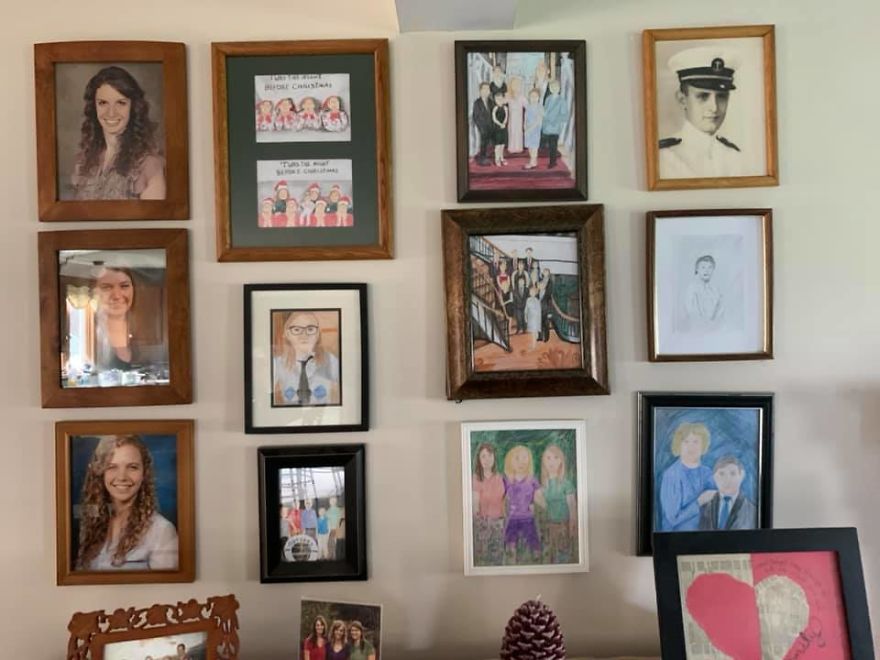 Daughter Replaces Family Photos With Crayon Drawings One By One, Parents Don't Notice For 11 Days Daughter Replaces Family Photos With Crayon Drawings One By One, Parents Don't Notice For 11 Days
