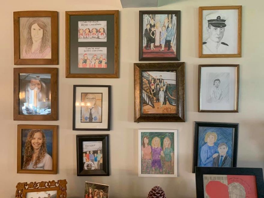 Daughter Replaces Family Photos With Crayon Drawings One By One, Parents Don't Notice For 11 Days Daughter Replaces Family Photos With Crayon Drawings One By One, Parents Don't Notice For 11 Days