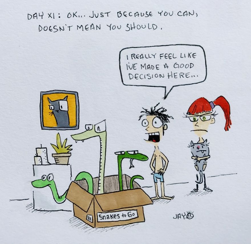 I Illustrated Each Day Of Quarantine With My Wife And A Cat (20 Pics)