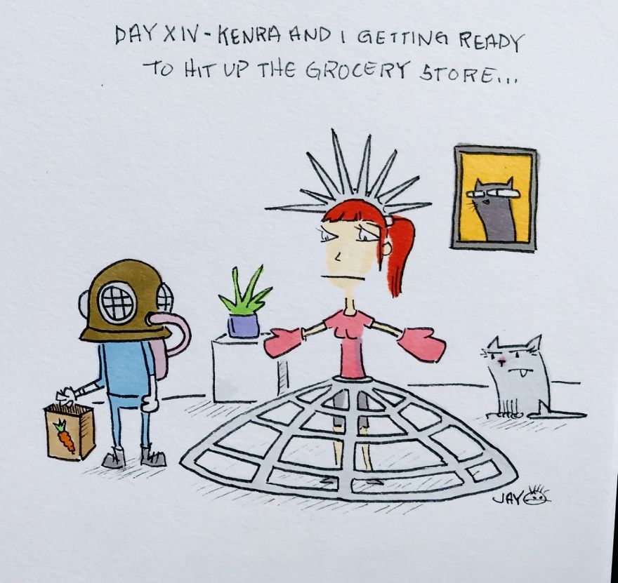 I Illustrated Each Day Of Quarantine With My Wife And A Cat (20 Pics)