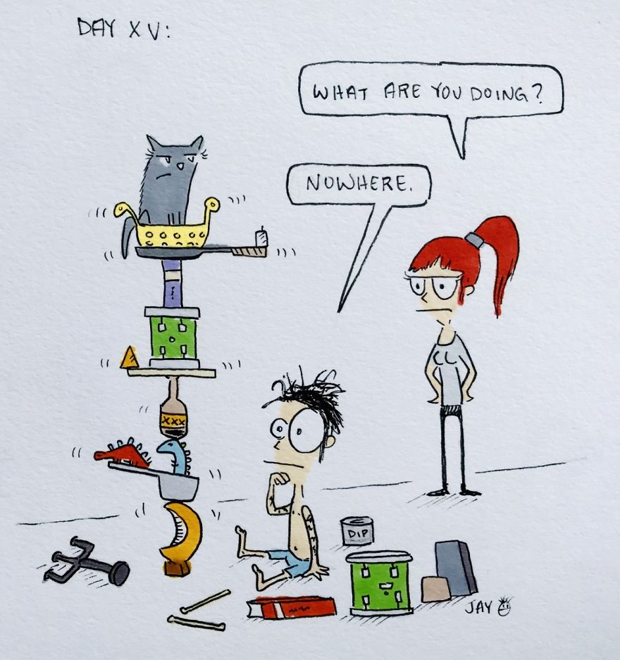 I Illustrated Each Day Of Quarantine With My Wife And A Cat (20 Pics)