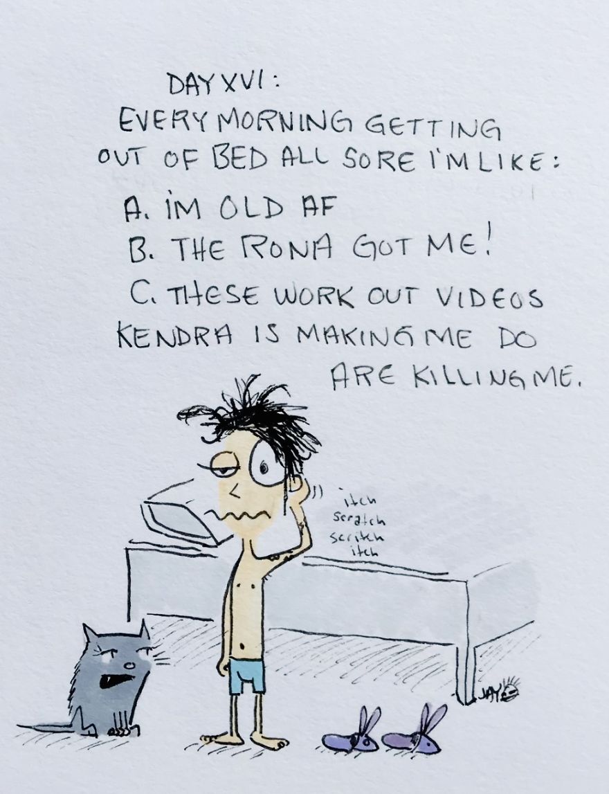 I Illustrated Each Day Of Quarantine With My Wife And A Cat (20 Pics)