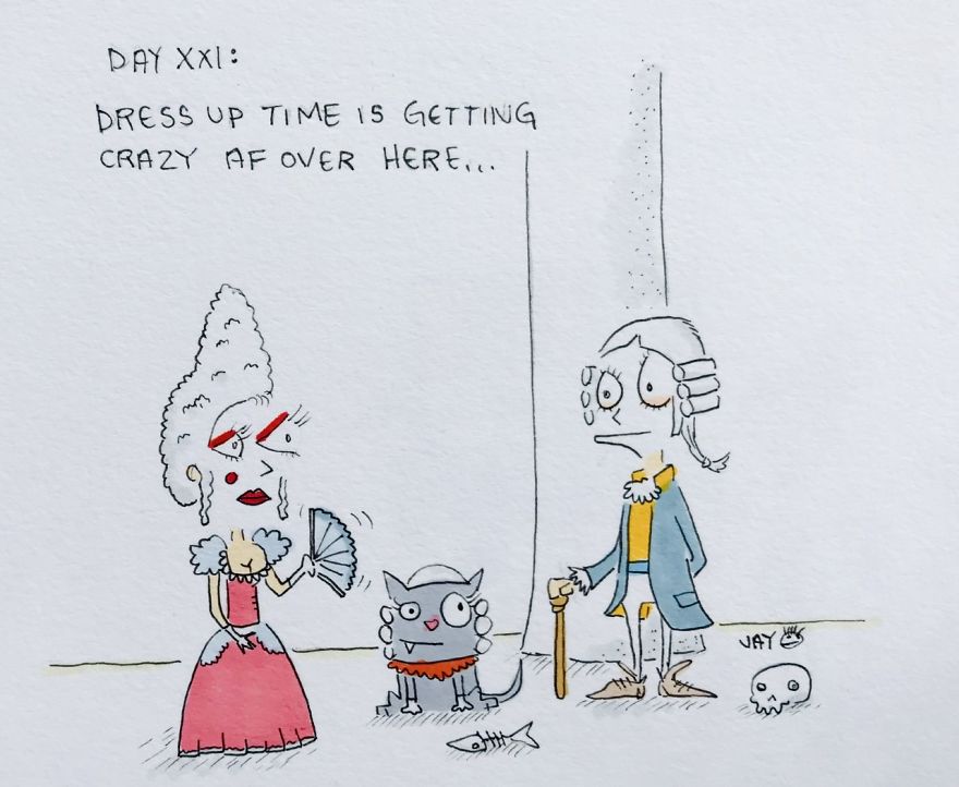 I Illustrated Each Day Of Quarantine With My Wife And A Cat (20 Pics)