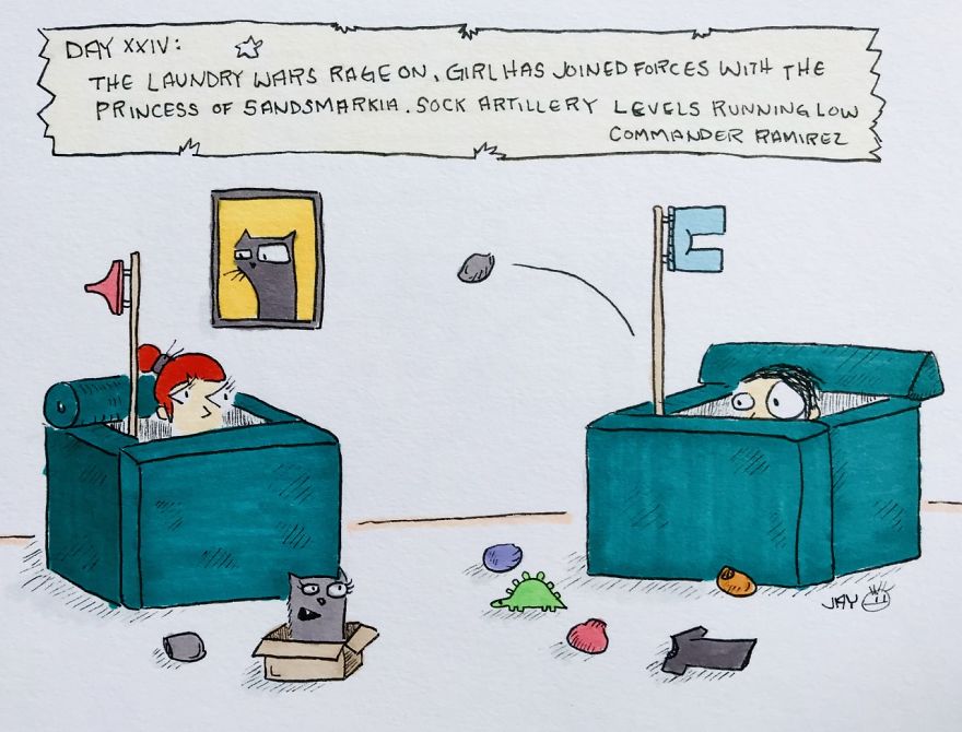 I Illustrated Each Day Of Quarantine With My Wife And A Cat (20 Pics)