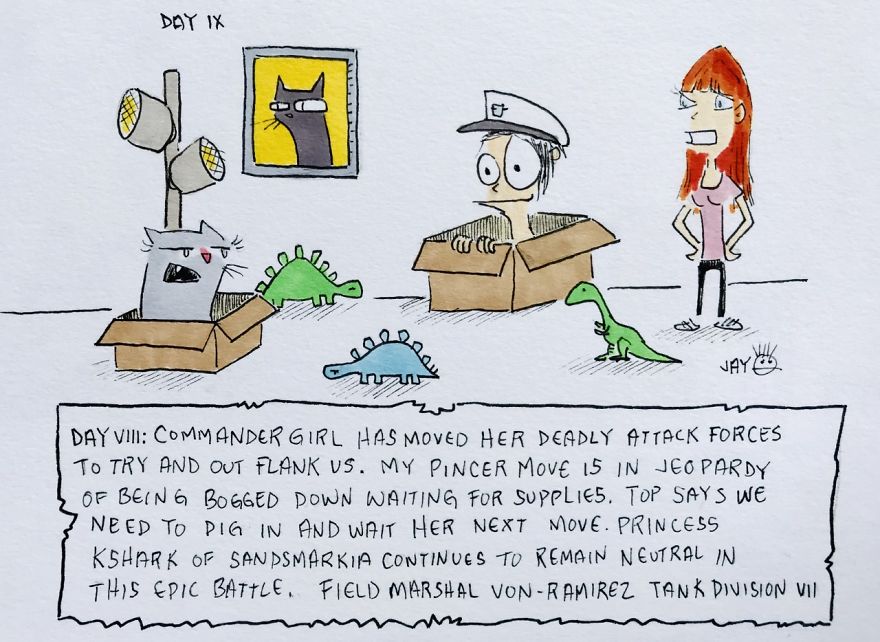 I Illustrated Each Day Of Quarantine With My Wife And A Cat (20 Pics)