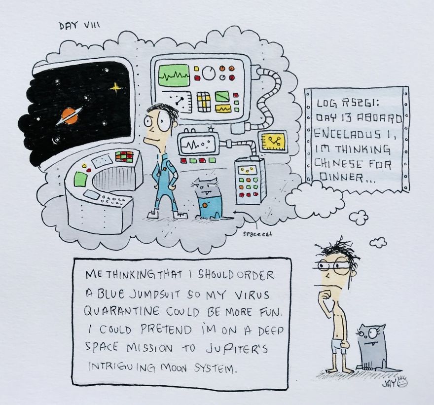 I Illustrated Each Day Of Quarantine With My Wife And A Cat (20 Pics)