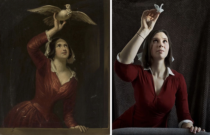 Girl with a pigeon, 1st of half 19th century