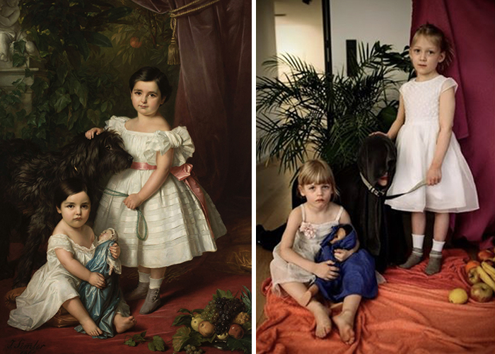 Józef Simmler, "Portrait of Maria Róża and Róża Maria Karolina Kronenberg with the dog", 1860