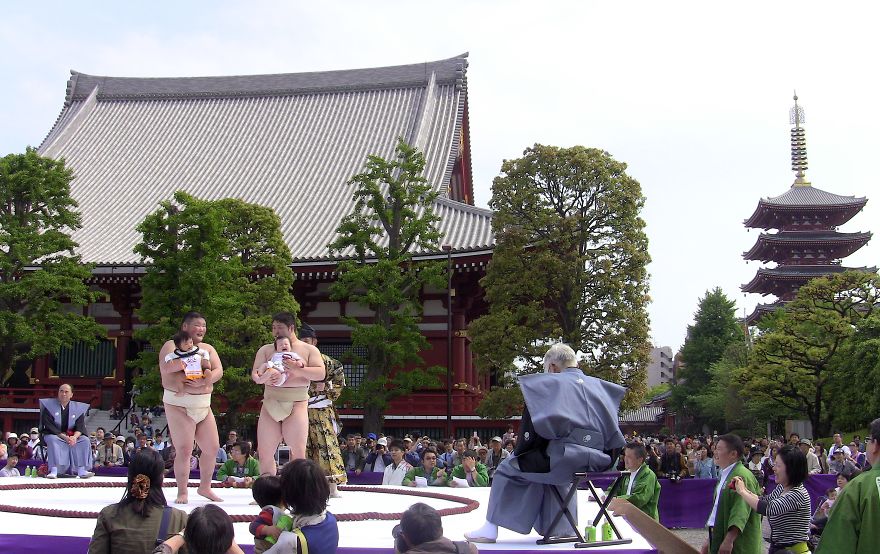 Sumo Wrestlers And Babies - Japanese Baby-Crying Sumo Festival