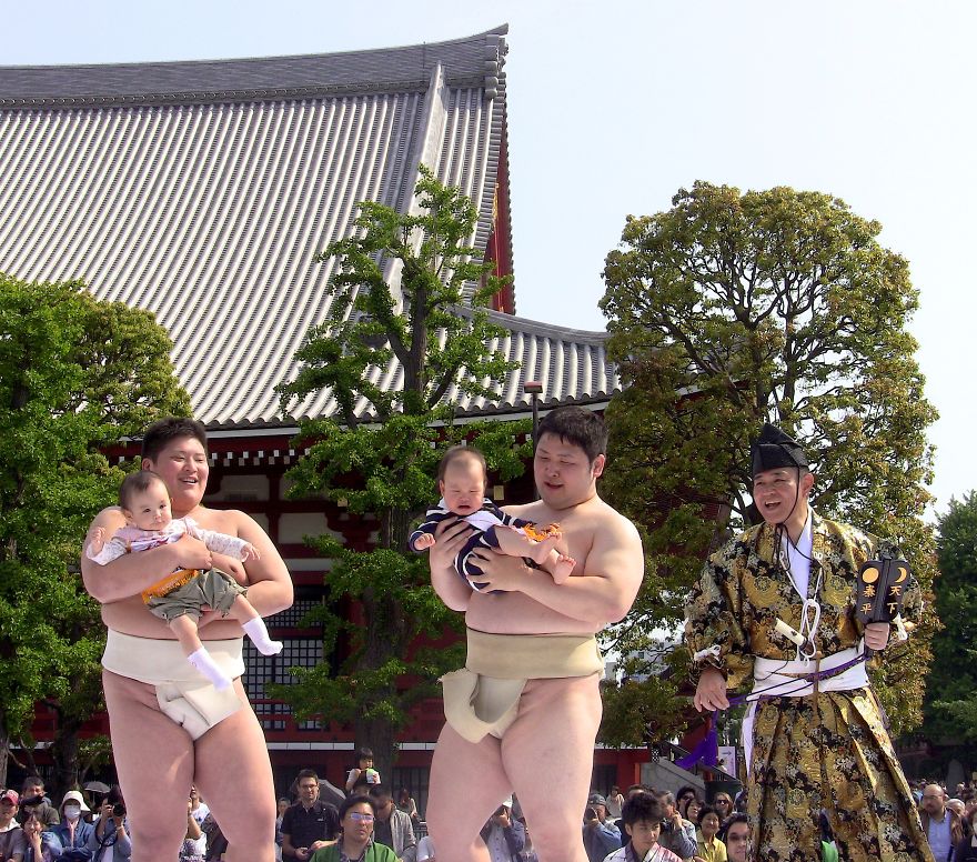 Sumo Wrestlers And Babies - Japanese Baby-Crying Sumo Festival