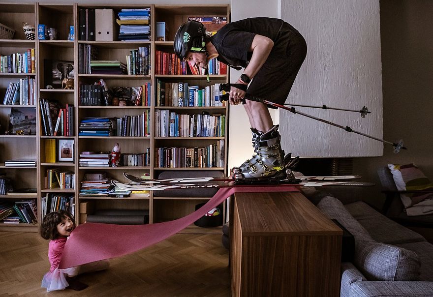 My Daughter And I Take Fun Travel Photos In Lockdown, We Are On Day 36 Of Our Mountain Adventure At Home My Daughter And I Take Fun Travel Photos In Lockdown, We Are On Day 36 Of Our Mountain Adventure At Home