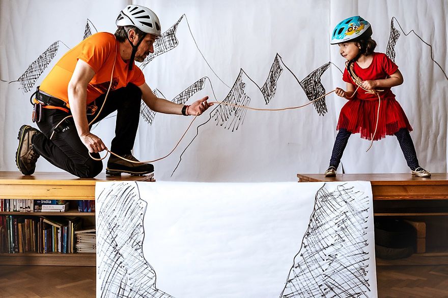 My Daughter And I Take Fun Travel Photos In Lockdown, We Are On Day 36 Of Our Mountain Adventure At Home 