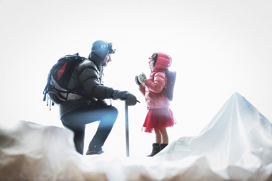 My Daughter And I Take Fun Travel Photos In Lockdown, We Are On Day 36 Of Our Mountain Adventure At Home 