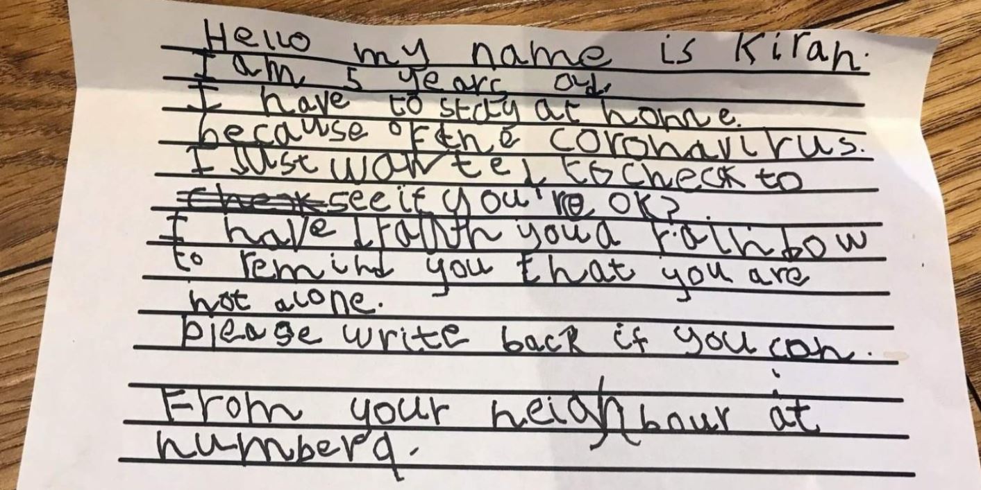 A Five-Year-Old Girl Writes A Heartfelt Letter To Her 93-Year-Old Neighbour In Isolation