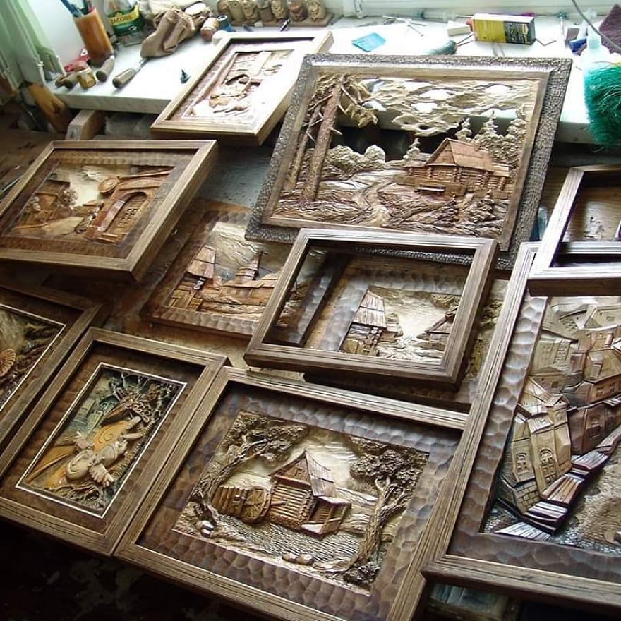 Master From Russia Carves Amazing Paintings From Wood